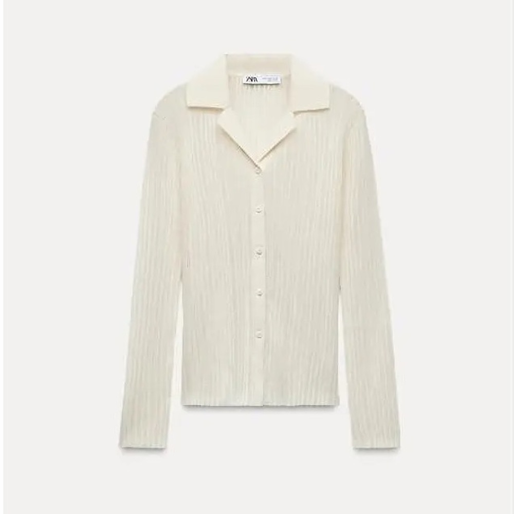 Zara Cream Semi Sheer Button Top